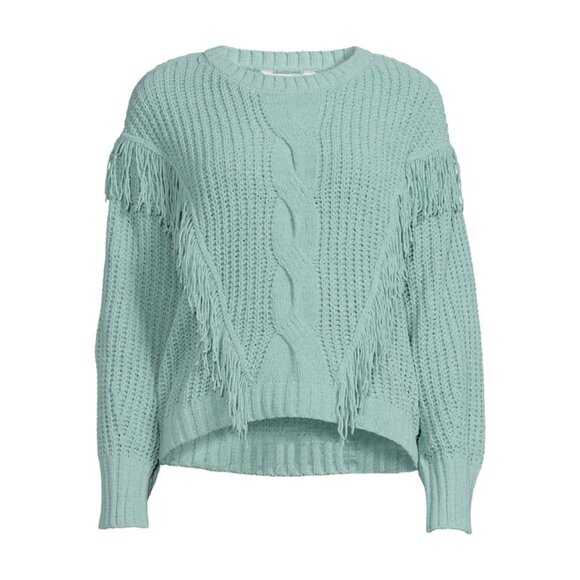 A489 • Chenille Cable Knit Crew Neck Sweater with Fringe - Picture 4 of 4